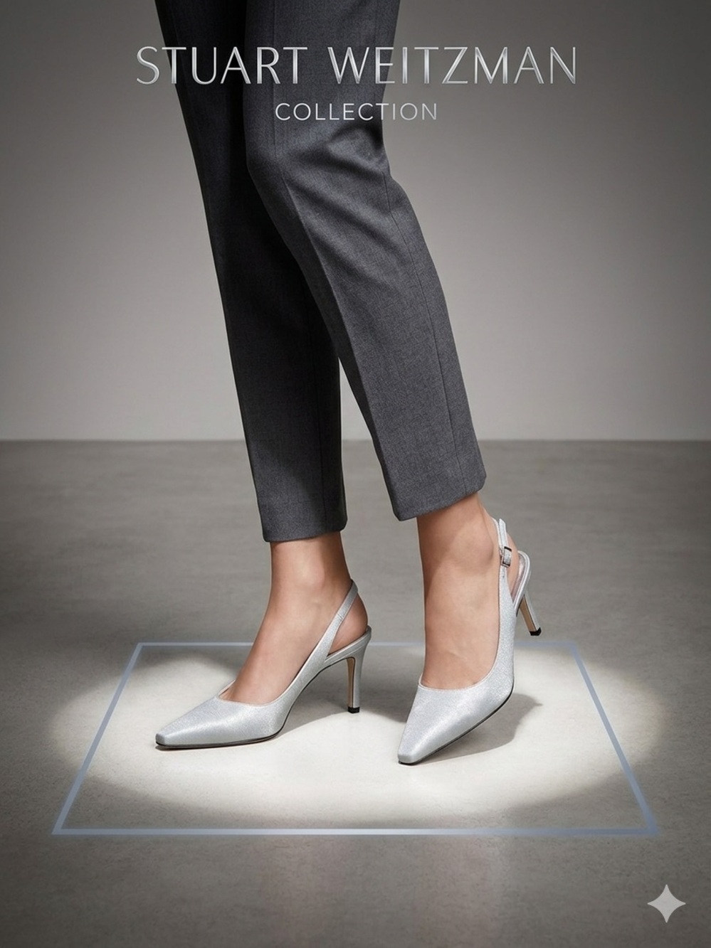 Stuart Weitzman Silver Pointed Slingback Heels with Rhinestone Buckles